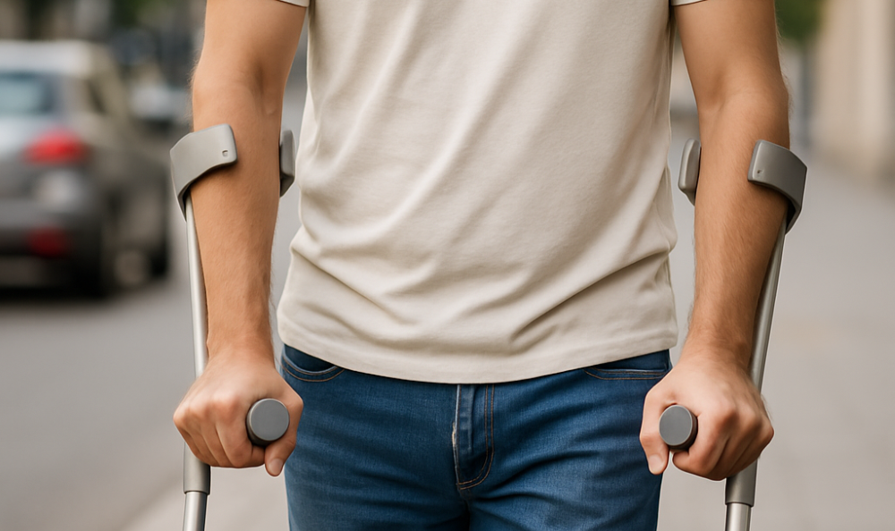 Oosoba koja je izgubila mogučnost uživanja u životu  Slika čoveka koji je na štakama